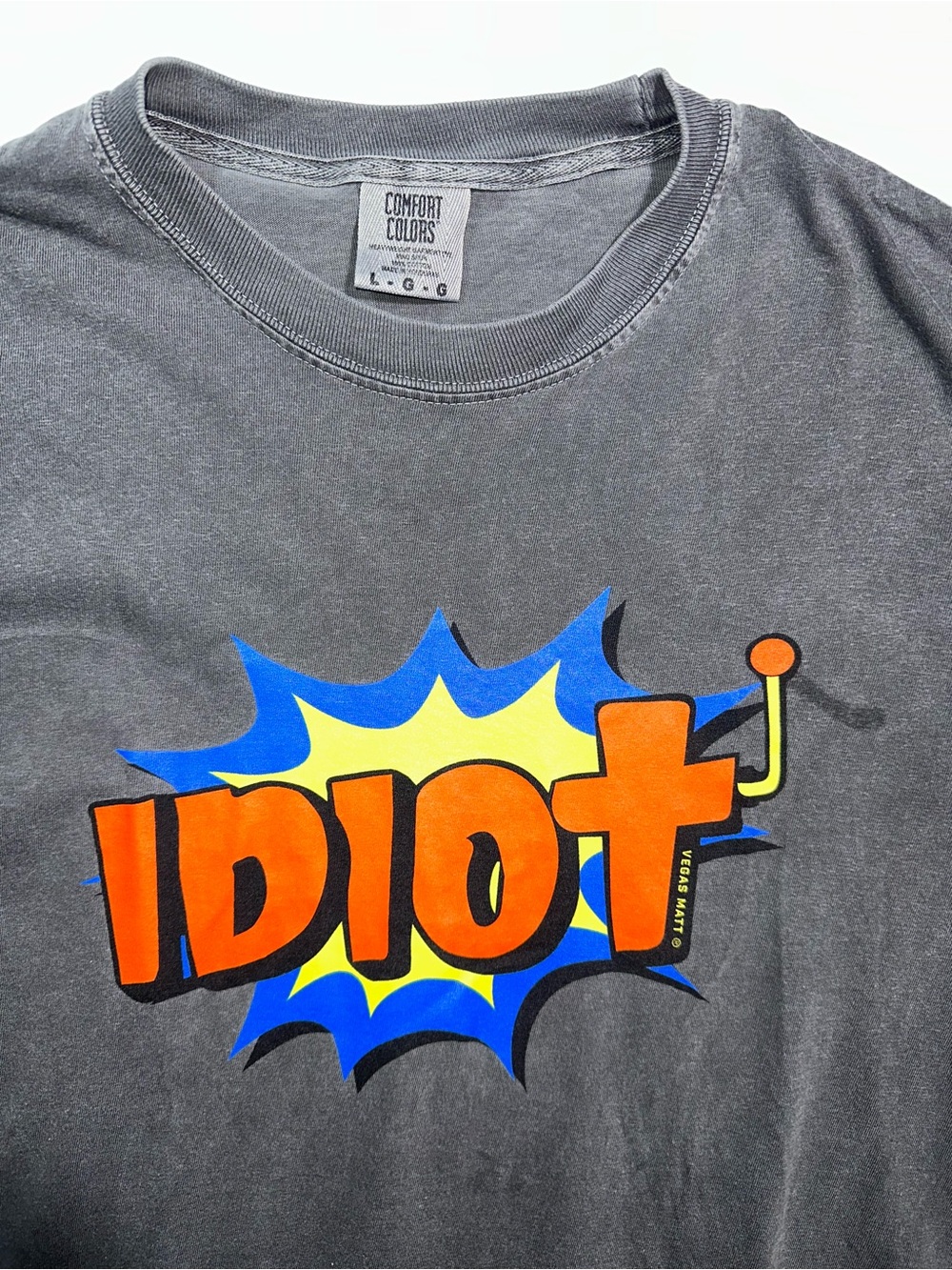 Comfort Colors Vegas Matt IDIOT Graphic T-Shirt Gray Large